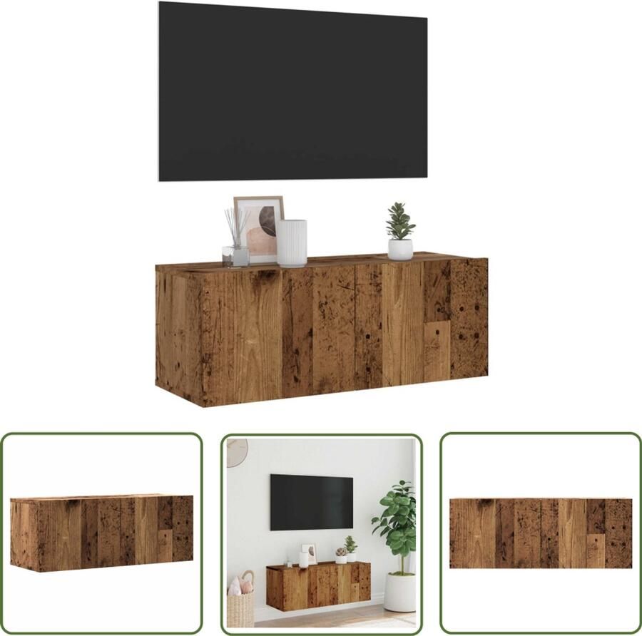 The Living Store vidaXL Tv Meubel Tv Kast Tv-wandmeubel 80x30x30 cm bewerkt hout oud houtkleurig Salontafel Houten Tv Stand Vintage Tv Unit