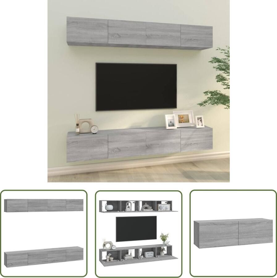 The Living Store vidaXL Tv-meubel Tv-kast Tv-wandmeubels 4 st 100x30x30 cm grijs sonoma eikenkleurig Wandmontage Bewerkthout Grijze Tv Kast - Foto 2