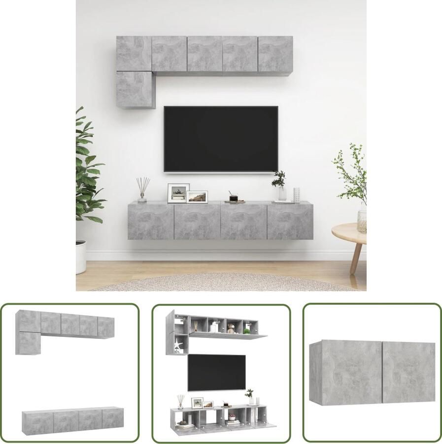 The Living Store Televisiemeubelset Betongrijs 3 x 60 x 30 x 30 cm 2 x 80 x 30 x 30 cm Tv Kasten Tv Meubel Wandmontage Tv Salontafel Living Room Furniture - Foto 2