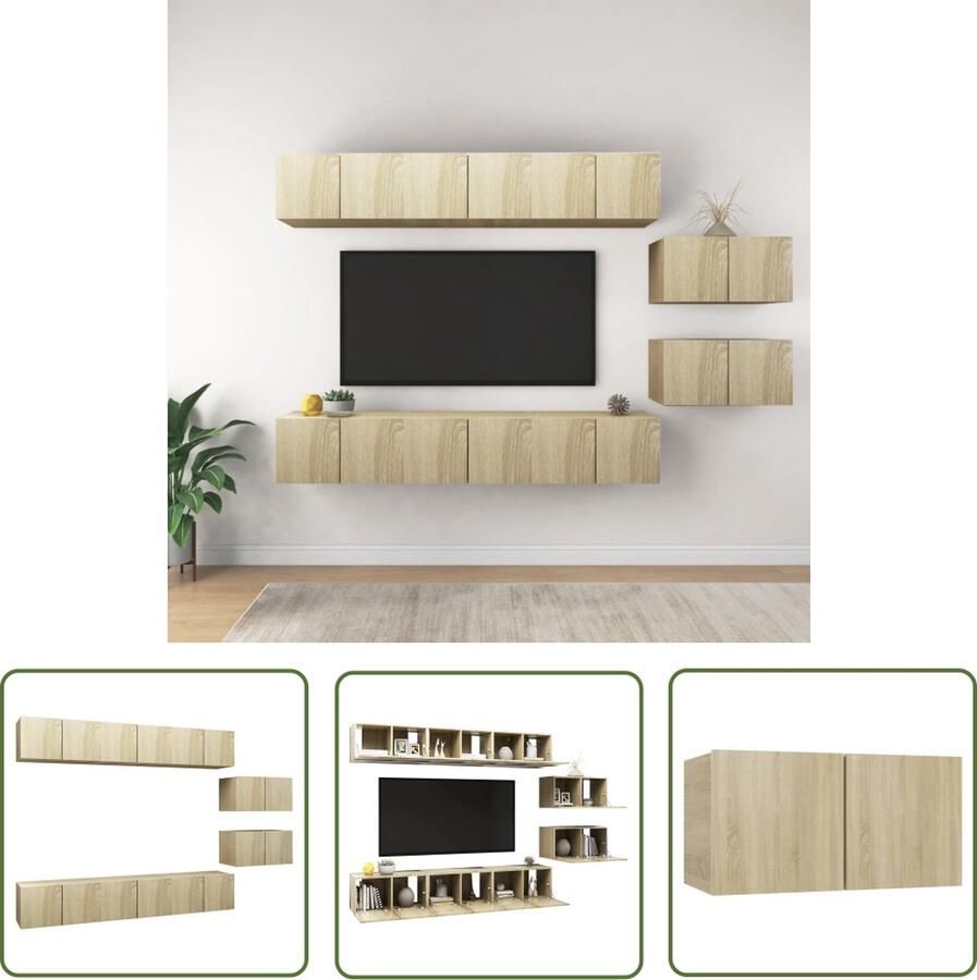 The Living Store Hangende TV-Kasten TV-Meubel Set Sonoma Eiken 60 x 30 x 30 cm Spaanplaat Tv Kasten Tv Meubel Wandmontage Tv Stand Sonoma Eiken - Foto 2
