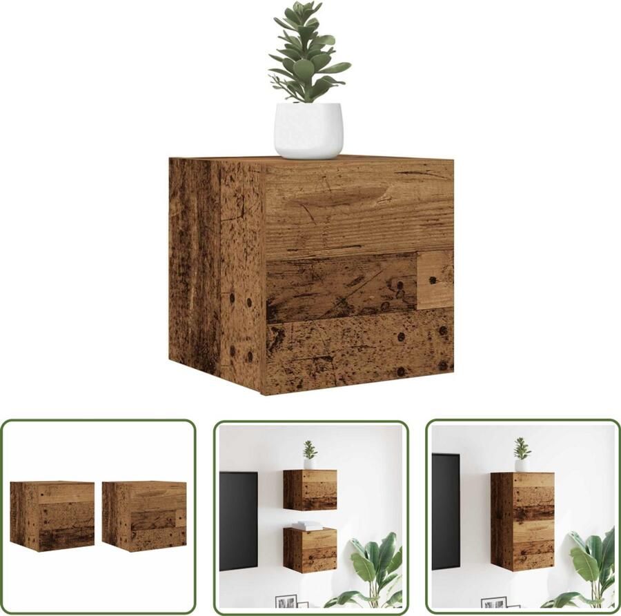The Living Store vidaXL Tv Meubel Tv Wandplank Tv-wandmeubelen 2 st 30 5x30x30 cm oud houtkleurig Houten Tv Kast Vintage Tv Kast Salontafel