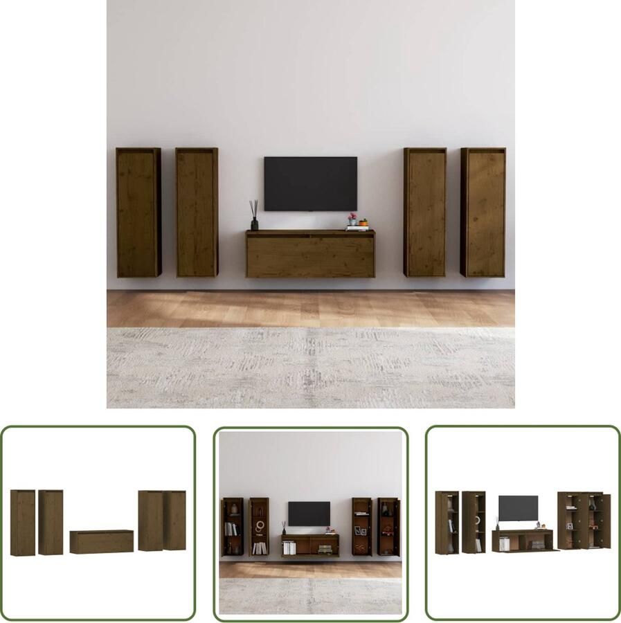 The Living Store Klassieke Televisiekast Grenenhout 100 x 30 x 35 cm (B x D x H) Honingbruin Klassieke Tv-kast Houten Tv-kast Grenoble Hout Tv-kast Tv Meubilair Salontafel - Foto 2