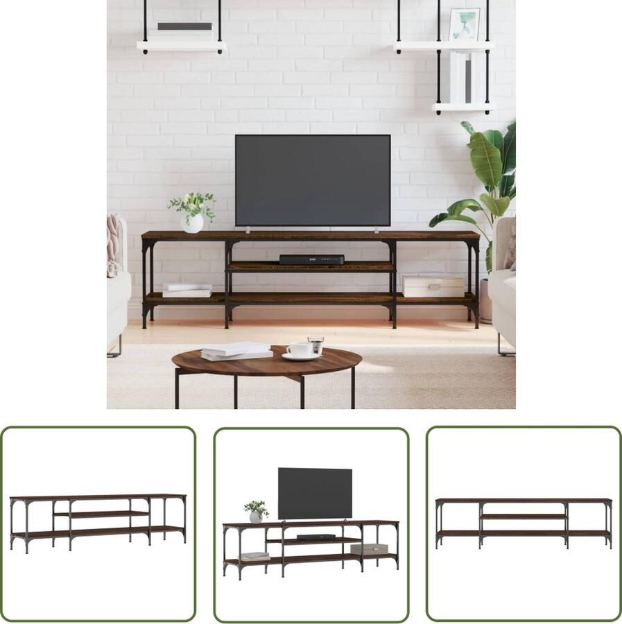 The Living Store vidaXL Tv Meubels Industriele Tv Kast Tv-meubel 161x35x45 cm bewerkt hout en ijzer bruin eikenkleur Houten Tv Kast Bruine Tv Kast Media Kast - Foto 3