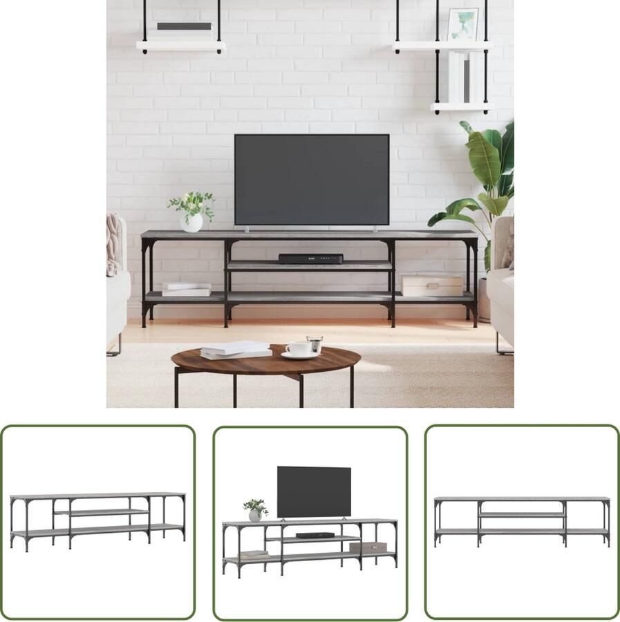 The Living Store vidaXL Tv Meubels Industriele Tv Kast Tv-meubel 161x35x45 cm bewerkt hout en ijzer grijs sonoma eiken Media Kast Salontafel Tv Tafel - Foto 2