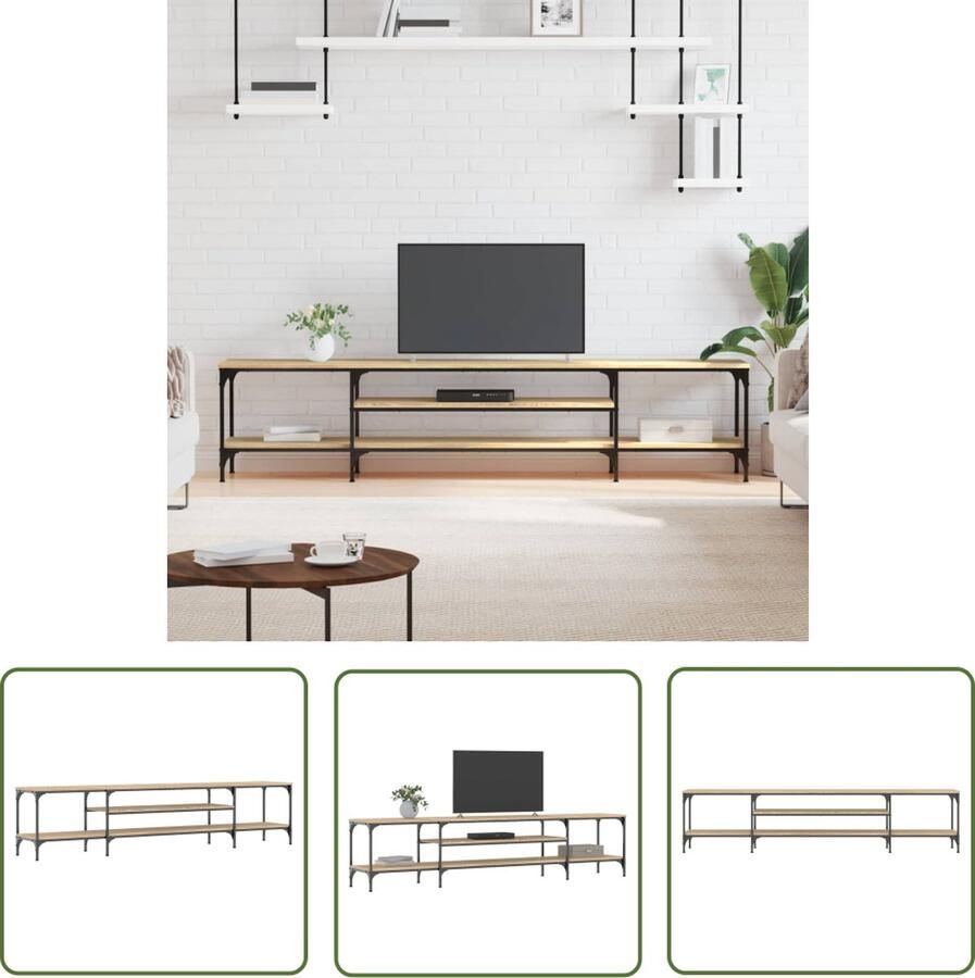 The Living Store vidaXL Tv Meubels Industriele Tv Kast Tv-meubel 201x35x45 cm bewerkt hout en ijzer sonoma eikenkleur Salontafel Tv Wandmeubel Houten Tv Kast - Foto 2