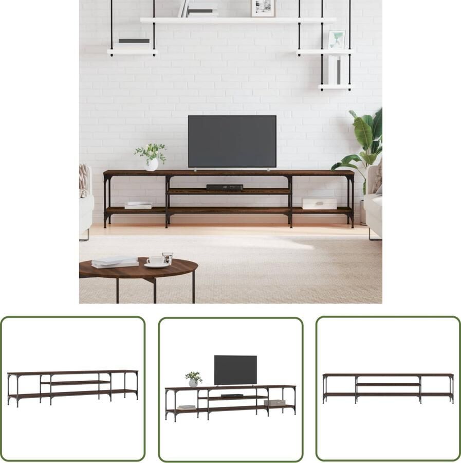 The Living Store vidaXL Tv Meubels Industriele Tv Kast Tv-meubel 201x35x45 cm bewerkt hout en ijzer bruin eikenkleur Houten Tv Kast Bruine Eiken Tv Kast Salontafel - Foto 2