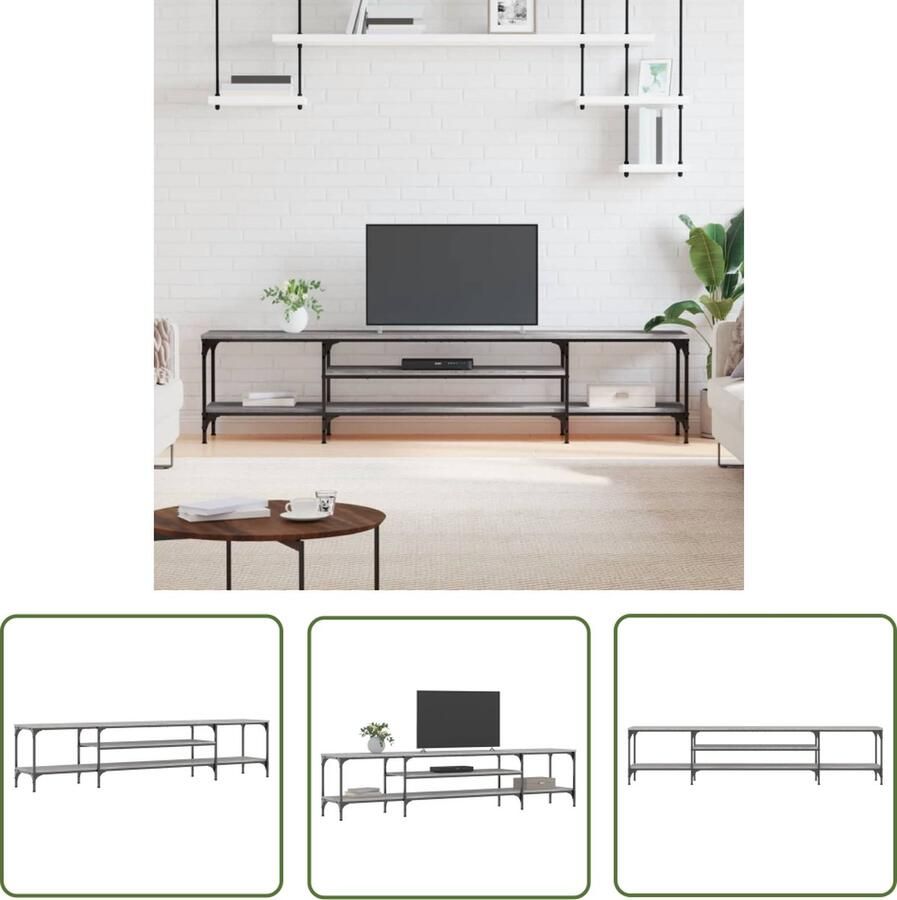 The Living Store vidaXL Tv-meubel 201x35x45 cm bewerkt hout en ijzer grijs sonoma eiken Industriele Tv Kast Tv Meubels Salontafel Tv Tafel Houten Tv Kast - Foto 2