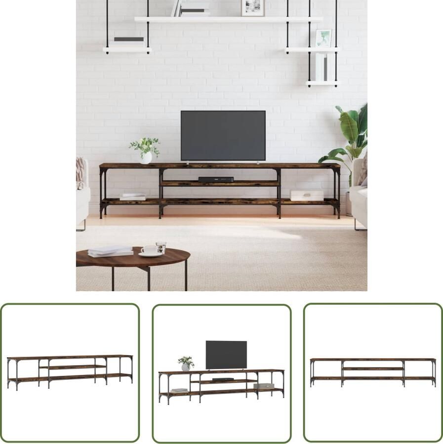 The Living Store vidaXL Tv Meubels Industriele Tv Kast Tv-meubel 201x35x45 cm bewerkt hout en ijzer gerookt eikenkleur Tv Stand Houten Tv Kast Roestvrijstalen Tv Kast - Foto 2