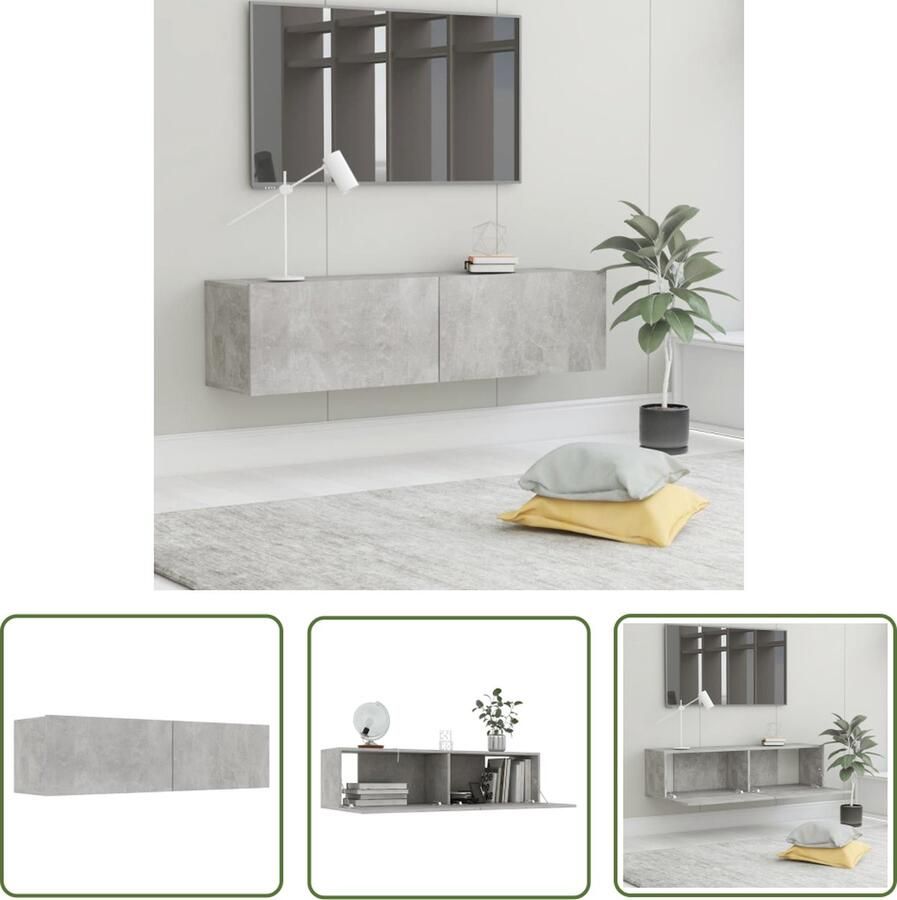 The Living Store Televisiekast Betongrijs 120 x 30 x 30 cm Neerklapbare deuren Televisiescherm Tv Meubels Mediabox Salontafel Livingroom Furniture - Foto 2