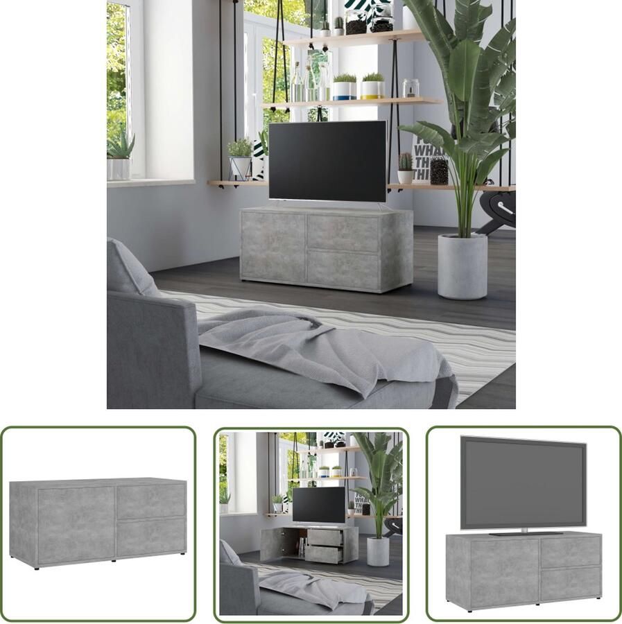 The Living Store Televisiemeubel Classic Betongrijs 80 x 34 x 36 cm Met lades en deur Televisiescherm Tv Meubels Salontafel Houten Tv Stand Grijs Tv Meubel - Foto 2