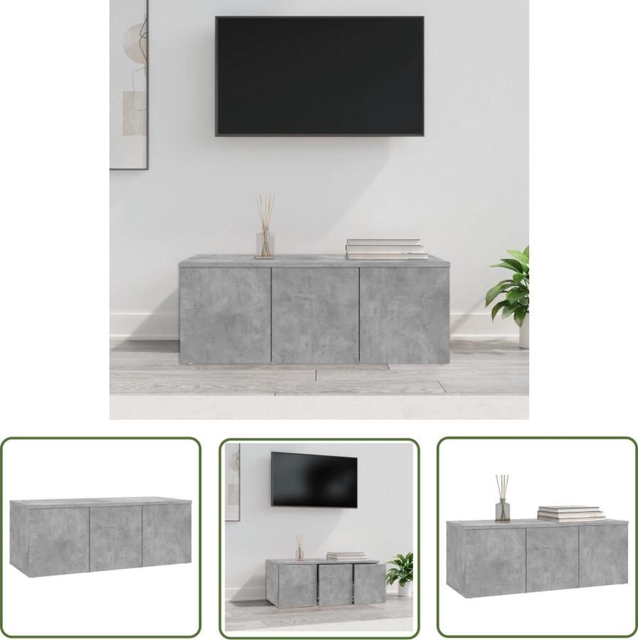 The Living Store vidaXL Tv Meubels Televisiesecretaris Tv-meubel 80x34x30 cm bewerkt hout betongrijs Tv Stand Salontafel Houten Tv-stand - Foto 2