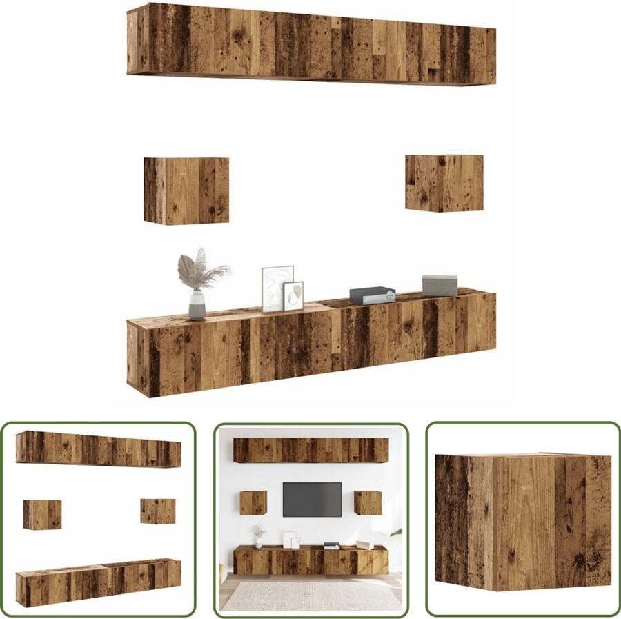 The Living Store vidaXL Tv Meubels Tv Kast 6-delig Tv-meubelset wandmontage bewerkt hout oud houtkleurig Houten Tv Kast Wandmontage Tv Kast Opbergkast
