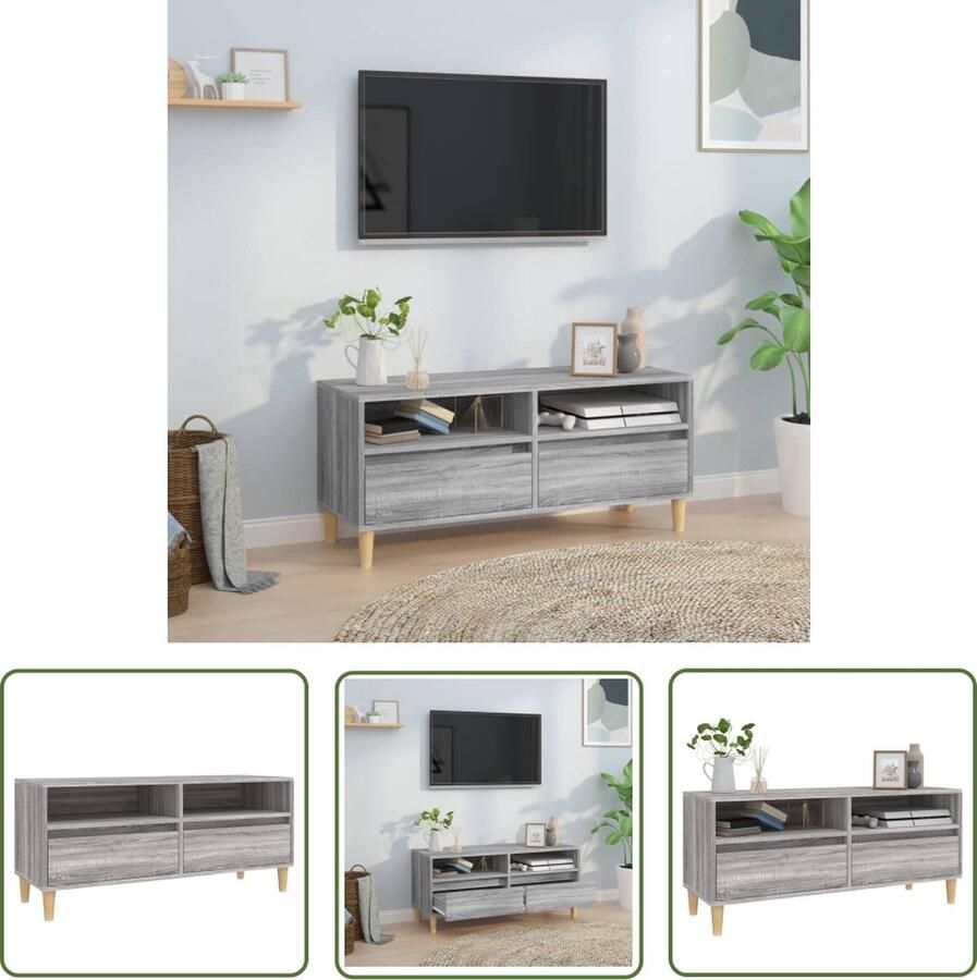 The Living Store vidaXL Tv Meubels Tv Kast Tv-meubel 100x34 5x44 5 cm bewerkt hout grijs sonoma eikenkleur Media Kast Salontafel Houten Tv Kast - Foto 2