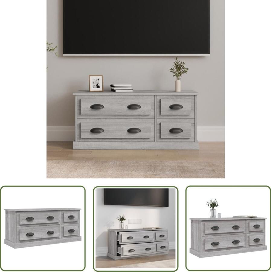 The Living Store vidaXL Tv Meubels Tv Kast Tv-meubel 100x35 5x45 cm bewerkt hout grijs sonoma eikenkleurig Salontafel Houten Tv Kast Grijze Tv Kast - Foto 2