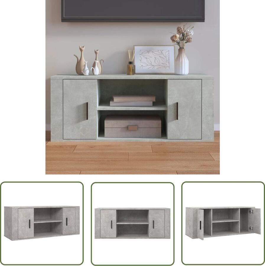 The Living Store TV-meubel Betongrijs 100x35x40 cm Stijlvolle opbergruimte Tv Kast Tv Meubels Mediakas Houten Tv Kast Beton Grijs - Foto 2
