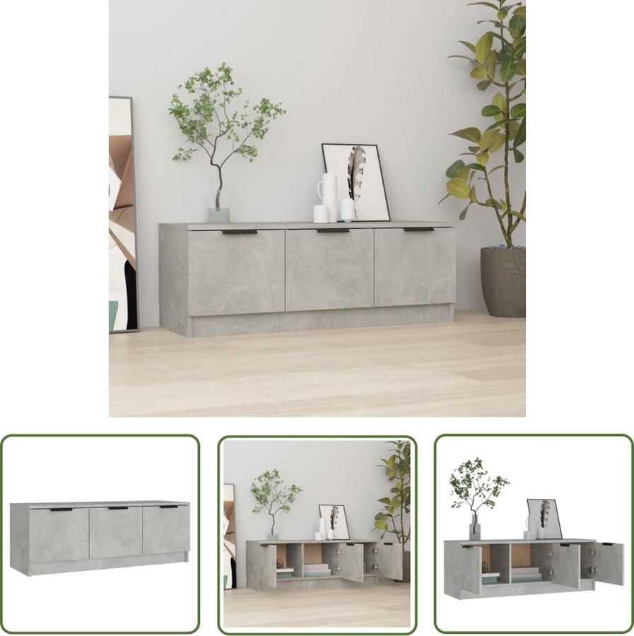 The Living Store TV-kast Betongrijs 102 x 35 x 36.5 cm Stevig bewerkt hout Tv Kast Tv Meubels Media Kast Houten Tv Kast Grijze Tv Kast - Foto 2