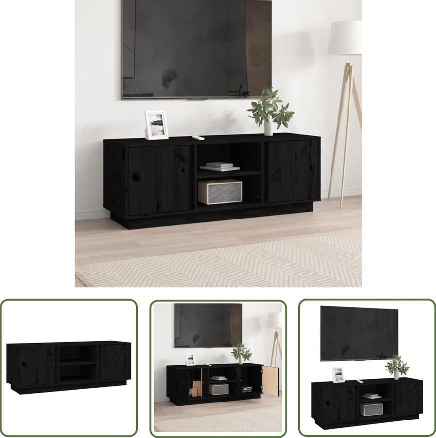 The Living Store Tv-meubel Massief Grenenhout Trendy Tv-kast 110x35x40.5cmZwart Tv Kast Tv Meubels Houten Tv Kast Grenoble Hout Zwart Tv Kast - Foto 2