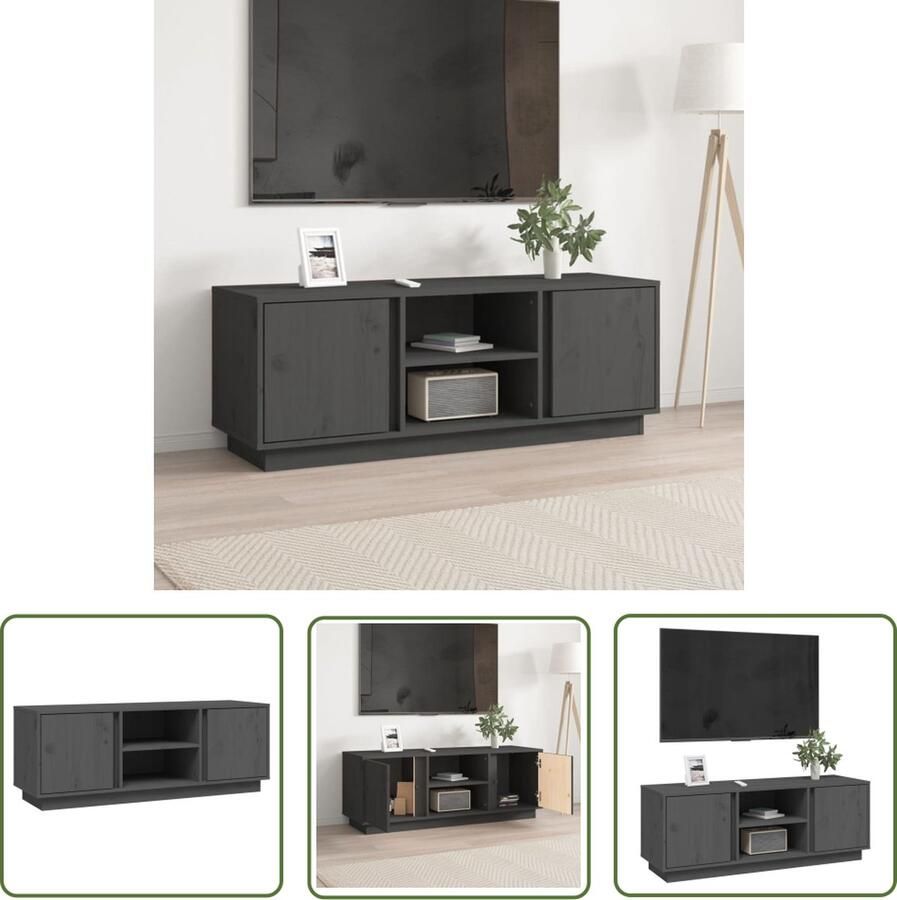 The Living Store vidaXL Tv Meubels Tv Kast Tv-meubel 110x35x40 5 cm massief grenenhout grijs Houten Tv Kast Grenoble Hout Grijs Tv Kast - Foto 2