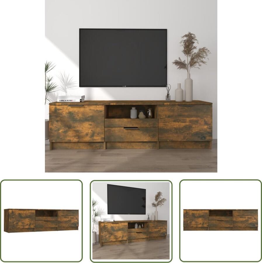 The Living Store Tv-meubel Gerookt eiken 140 x 35 x 40 cm Praktisch en hoogwaardig Tv Kast Tv Meubels Hifi Kast Houten Tv Kast Bruine Tv Kast - Foto 2