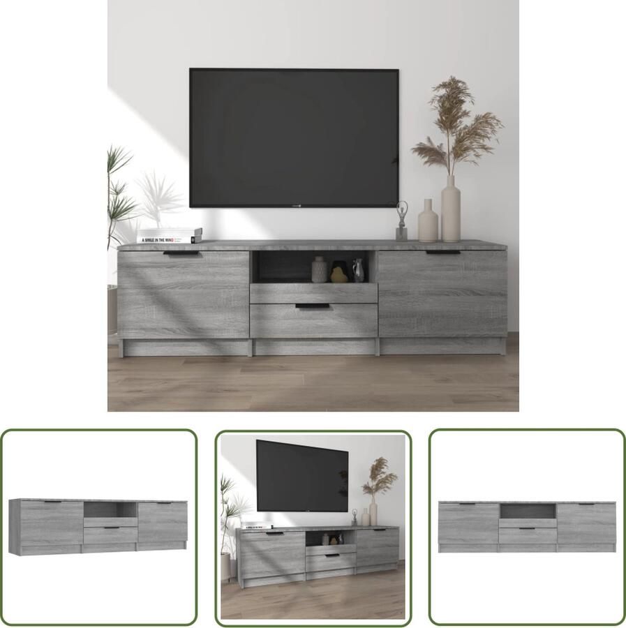 The Living Store TV-meubel Trendy Tv-meubels Afmeting- 140 x 35 x 40 cm Kleur- Grijs sonoma eiken Tv Kast Tv Meubels Salontafel Houten Tv Stand Grijze Tv Kast - Foto 2