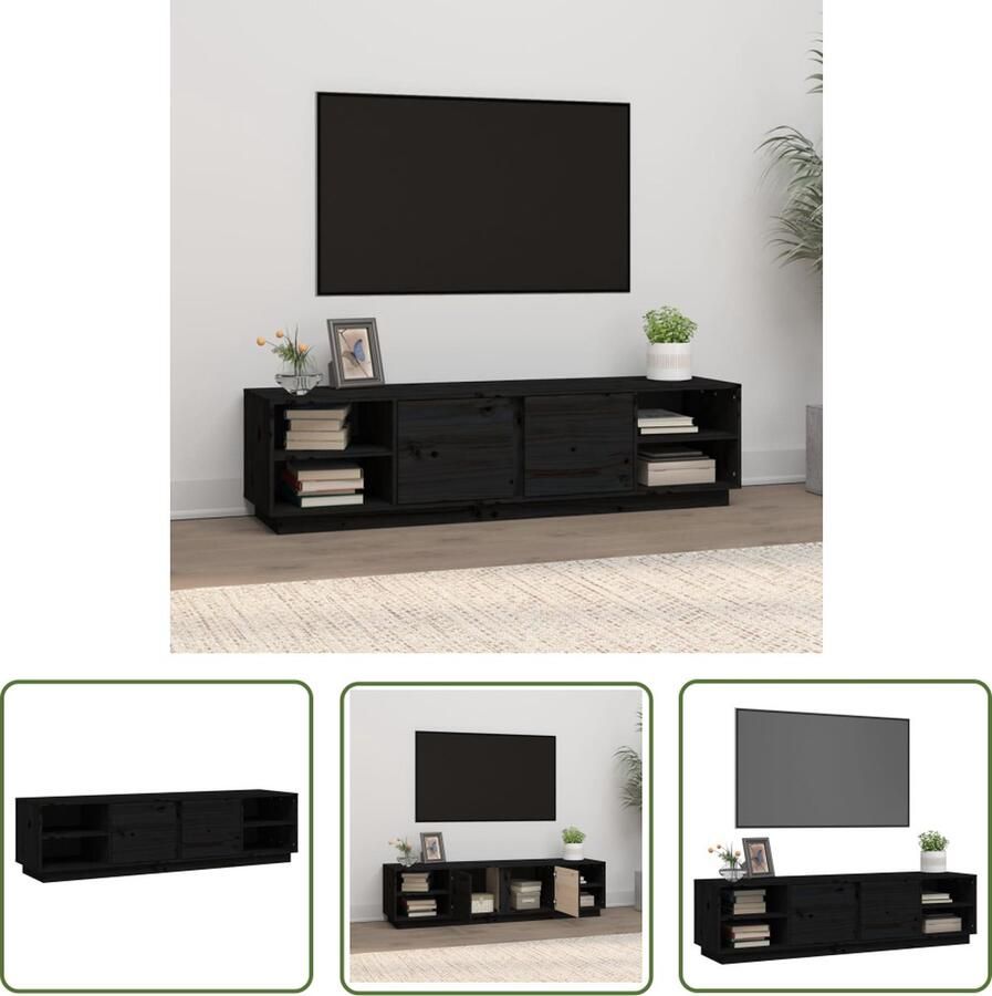 The Living Store vidaXL Tv-meubel 156x40x40 cm massief grenenhout zwart Tv Kast Tv Meubels Houten Tv Kast Grenenhouten Tv Kast Zwarte Tv Kast