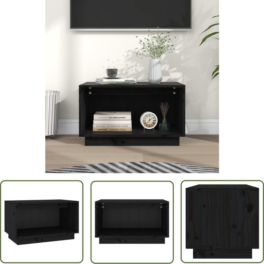 The Living Store Zwevend TV-meubel Massief Grenenhout 60 x 35 x 35 cm Zwart Tv Kast Tv Meubels Zwevend Tv Meubel Hout Tv Meubel Zwarte Tv Kast - Foto 2
