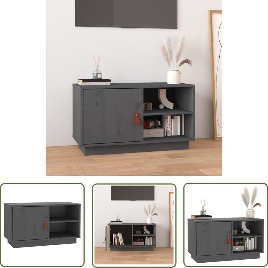 The Living Store vidaXL Tv Meubels Tv Kast Tv-meubel 70x34x40 cm massief grenenhout grijs Hifi Meubels Vintage Tv Kast Grenoblehouten Tv Kast - Foto 2