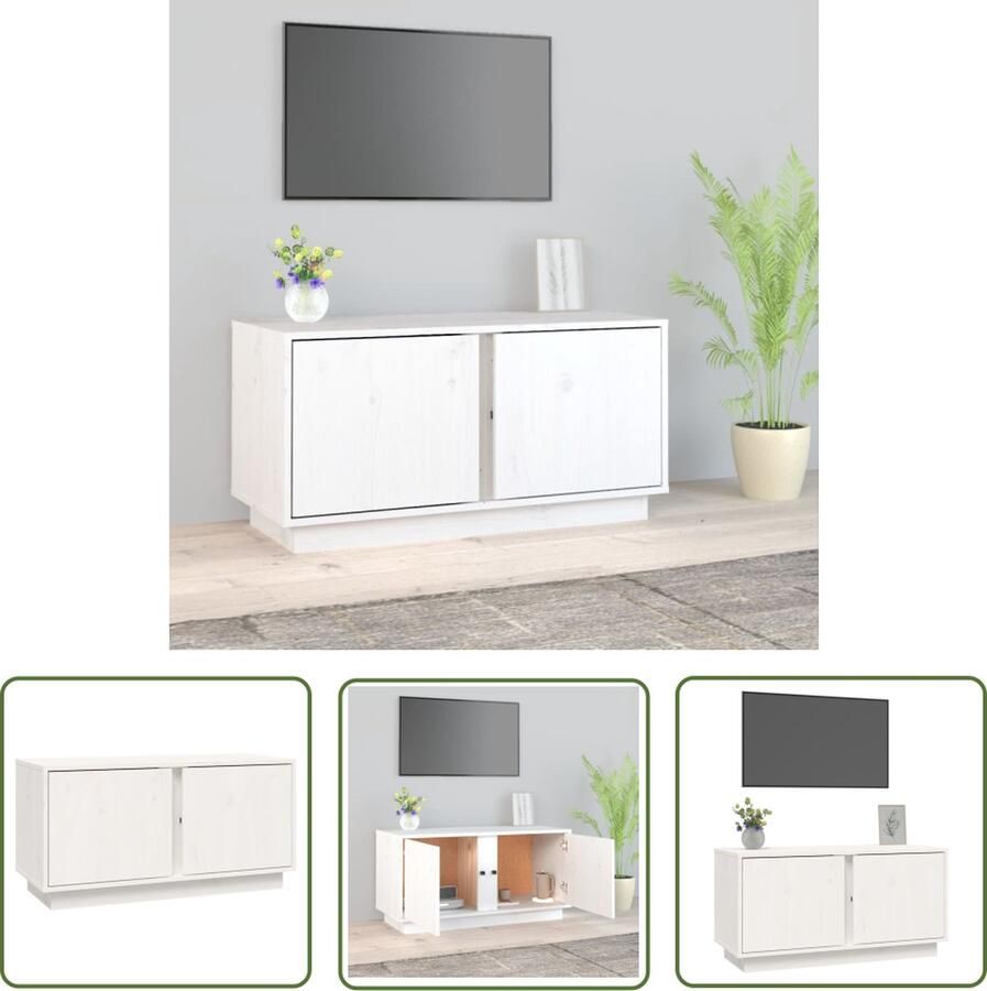 The Living Store vidaXL Tv Meubels Tv Kast Tv-meubel 80x35x40 5 cm massief grenenhout wit Houten Tv Kast Grenenhout Tv Kast Wit Tv Kast - Foto 3