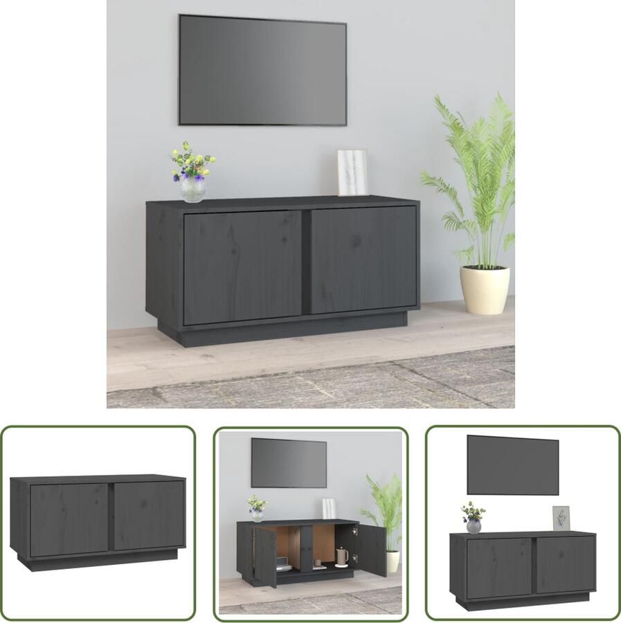 The Living Store vidaXL Tv Meubels Tv Kast Tv-meubel 80x35x40 5 cm massief grenenhout grijs Houten Tv Kast Grenoble Hout Grijs Tv Kast - Foto 2