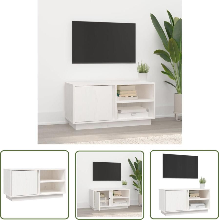 The Living Store vidaXL Tv Meubels Tv Kast Tv-meubel 80x35x40 5 cm massief grenenhout wit Houten Tv Kast Grenenhout Tv Kast Wit Tv Kast - Foto 4