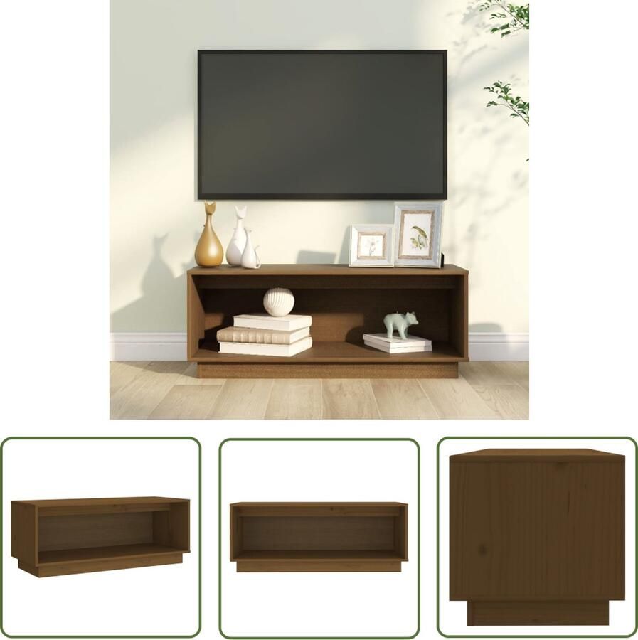 The Living Store Tv-meubel Zwevend Honingbruin 90x35x35 cm Massief Grenenhout Tv Kast Tv Meubels Hout Tv Stand Houten Tv Tafel Zwevende Tv Kast - Foto 2