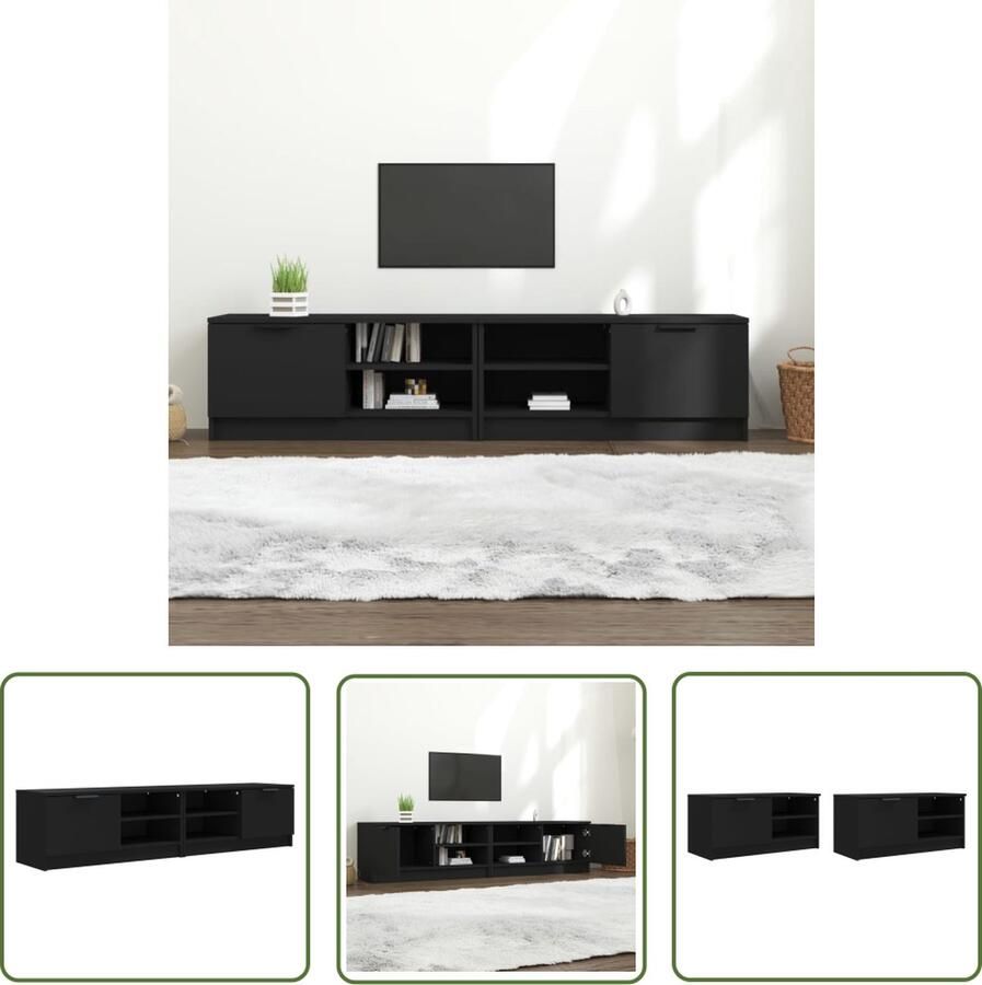 The Living Store TV-meubel Trendy Tv-meubels Afmetingen- 80 x 35 x 36.5 cm Kleur- Zwart Tv Kast Tv Meubels Houten Tv Kast Zwarte Tv Kast Design Tv Kast - Foto 2