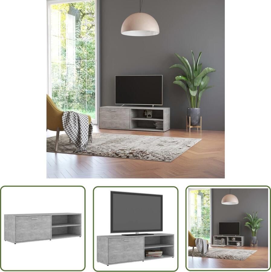 The Living Store TV-kast Betongrijs 120 x 34 x 37 cm met deur en 2 vakken TV-meubel Tv Meubels Houten Tv-standaard Grijze Tv-kast Betonnen Tv-kast - Foto 2