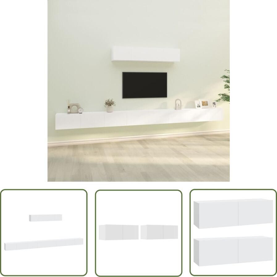 The Living Store Klassieke televisiekastenset 4x 100x30x30cm 2x 80x30x30cm wit bewerkt hout Klassieke Tv Kast Tv Meubelset Wandmontage Tv Kast Houten Tv Kast Wit Tv Kast - Foto 2