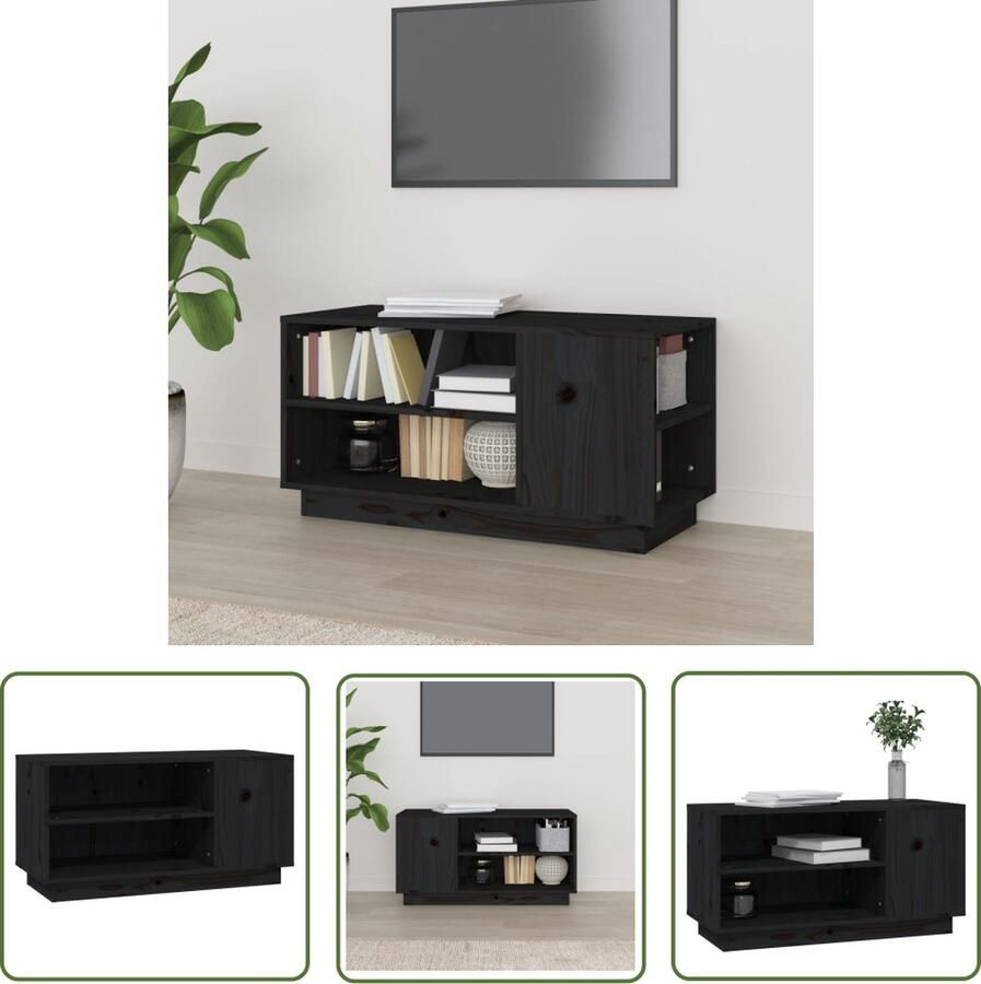 The Living Store vidaXL Tv-meubel 80x35x40 5 cm massief grenenhout zwart Houten Tv Kast Tv Meubilair Tv Stand Media Kast Salontafel - Foto 2