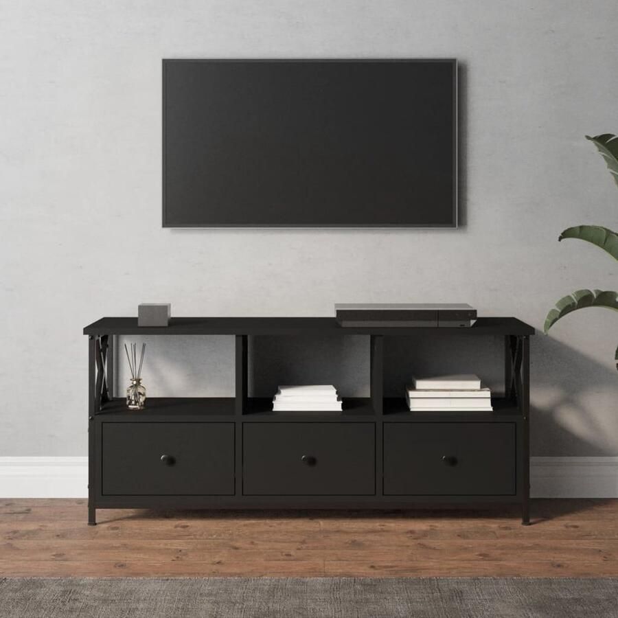The Living Store vidaXL Tv-meubel 102x33x45 cm bewerkt hout en ijzer zwart Industriele Tv Kast Tv Meubilair Tv Stand Media Kast Houten Tv Kast - Foto 2