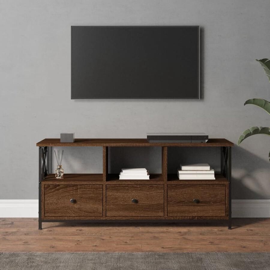 The Living Store vidaXL Tv-meubel 102x33x45 cm bewerkt hout en ijzer bruin eikenkleur Industriële Tv Kast Tv Meubilair Tv Stand Houten Tv Kast Bruine Tv Kast - Foto 2