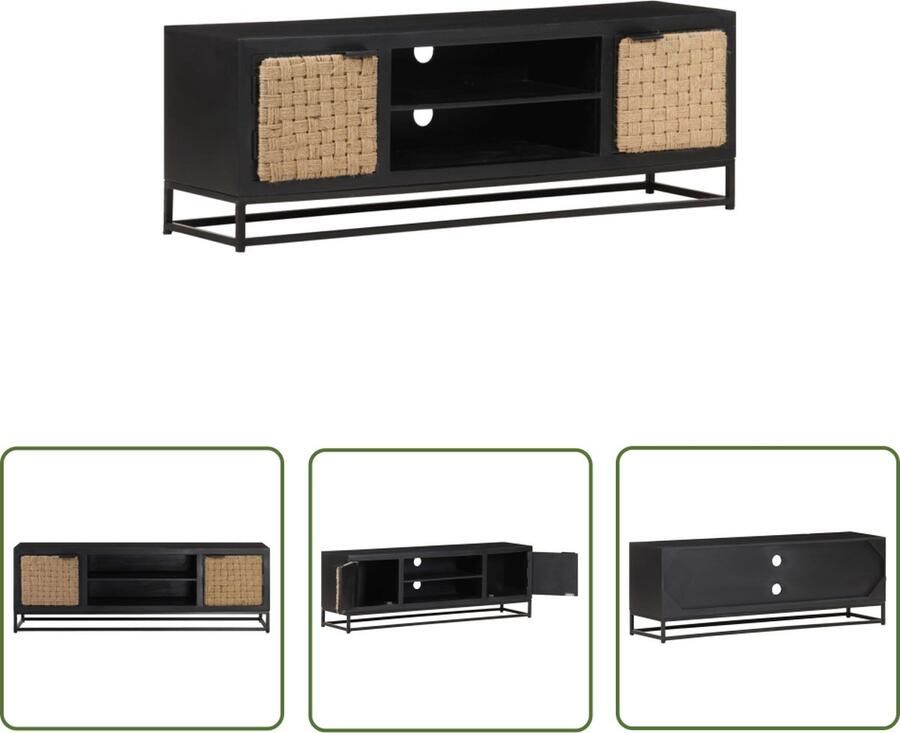 The Living Store IndustriÃle Televisiemeubel 120 x 30 x 40 cm Massief Mangohout Industriële Tv-kast Tv Meubilair Mangohouten Tv-stand Zwart Tv-meubel Vintage Tv-kast - Foto 2