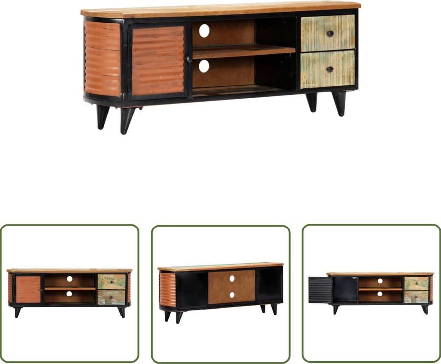 The Living Store vidaXL Tv Meubilair Televisie Kast Tv-meubel 120x30x45 cm massief gerecycled hout Houten Tv Stand Landelijke Tv Kast Retro Tv Kast - Foto 2