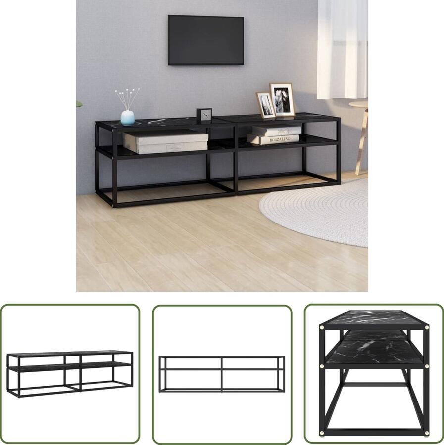 The Living Store Televisiekast Zwart Gehard Glas 140 x 40 x 40.5 cm Montage vereist Televisie Kast Tv Meubilair Tv Stand Mediabox Entertainment Center