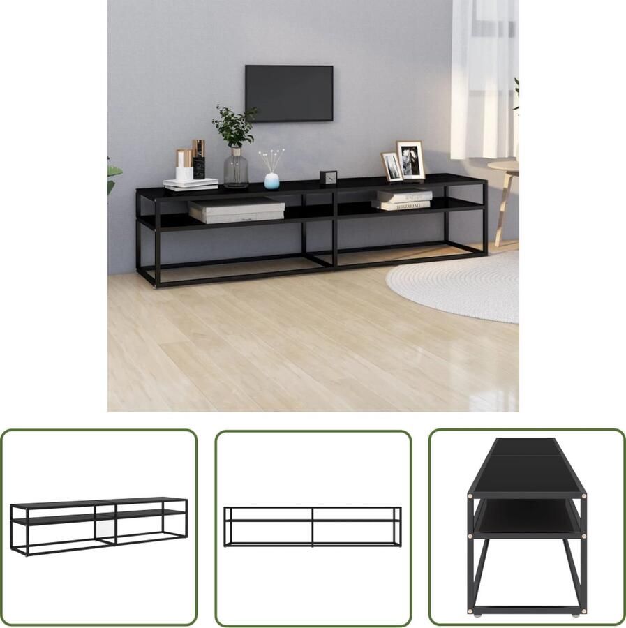 The Living Store Televisiekast Glas Zwart 180x40x40.5 cm 5 mm Glas Gemonteerd Televisie Kast Tv Meubilair Glazen Tv Kast Zwarte Tv Kast Modern Tv Meubel - Foto 2
