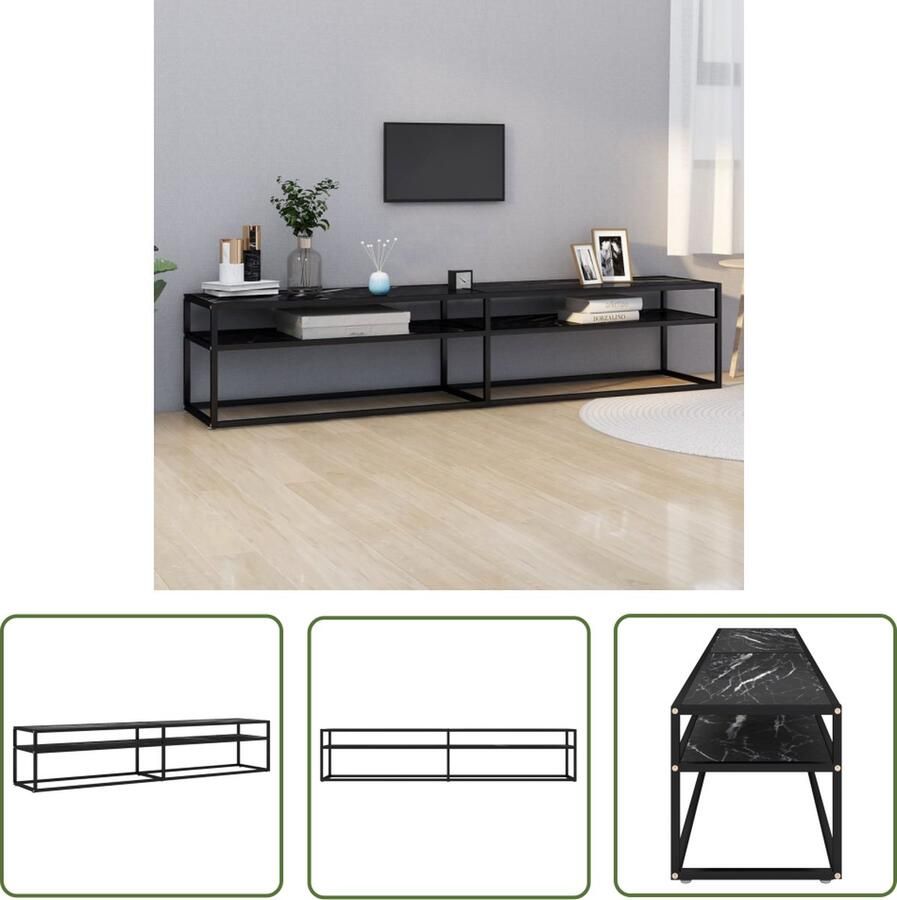The Living Store vidaXL Tv Meubilair Televisie Kast Tv-meubel 200x40x40 5 cm gehard glas zwartmarmerkleurig Tv Stand Zwarte Tv Kast Glazen Tv Kast