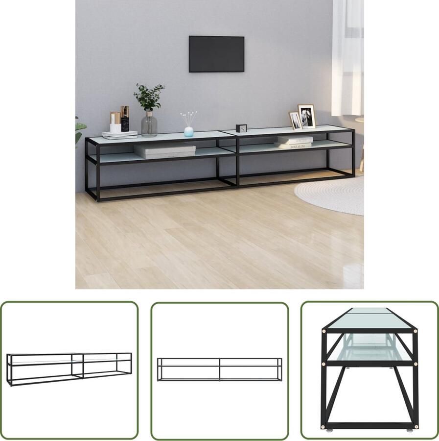 The Living Store vidaXL Tv Meubilair Televisie Kast Tv-meubel 220x40x40 5 cm gehard glas witmarmerkleurig Vitrinekast Glazen Kast Modern Tv Stand