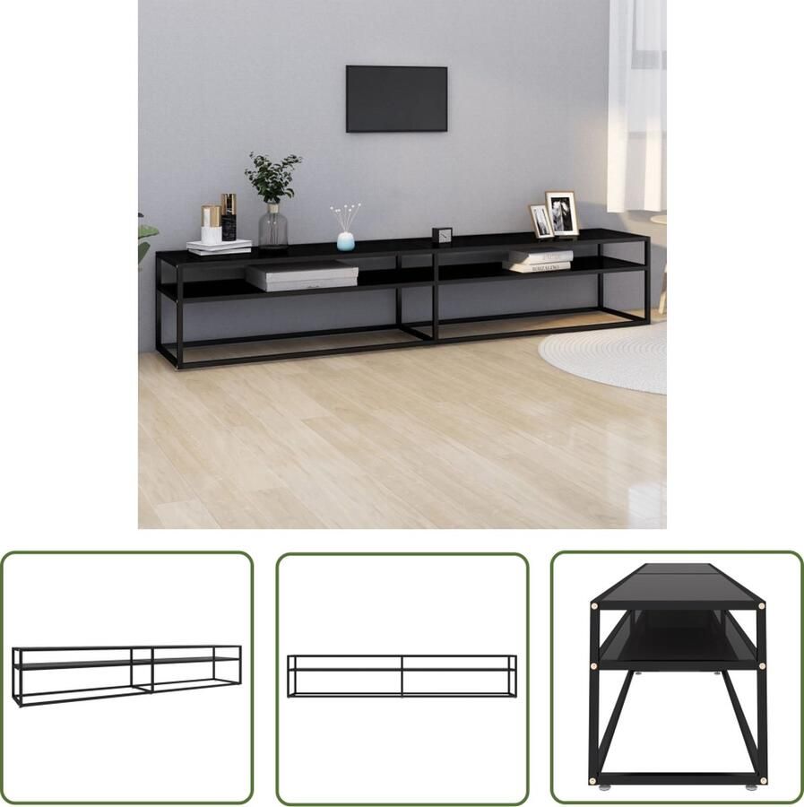 The Living Store Televisiekast Stereokast Zwart 220x40x40.5 cm Gehard glas Televisie Kast Tv Meubilair Tv Stand Mediabox Videobox - Foto 2