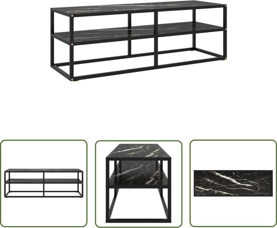 The Living Store vidaXL Tv Meubilair Televisiekast Tv-meubel met zwart marmerglas 120x40x40 cm zwart Media Kast Vitrinekast Salontafel - Foto 2