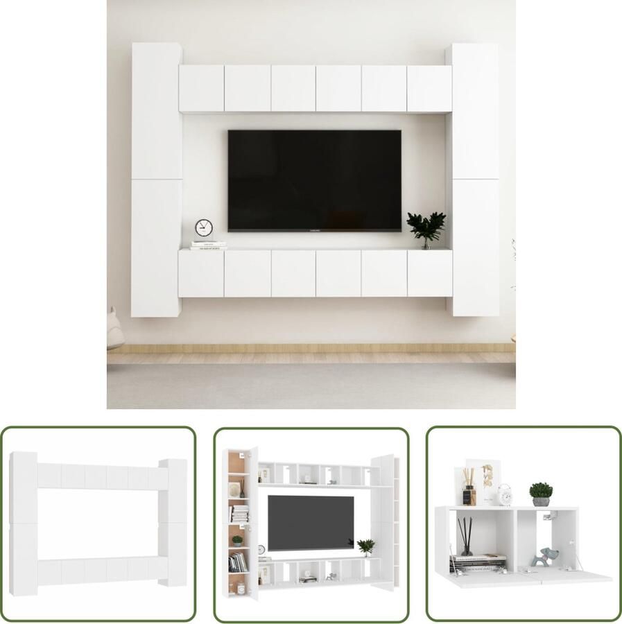 The Living Store Televisiekast Spaanplaat Wit 60 x 30 x 30 cm Wandmontage Opbergruimte Televisiescherm Tv Meubilair Salontafel Woonkamerinrichting Houten Tv Stand - Foto 2