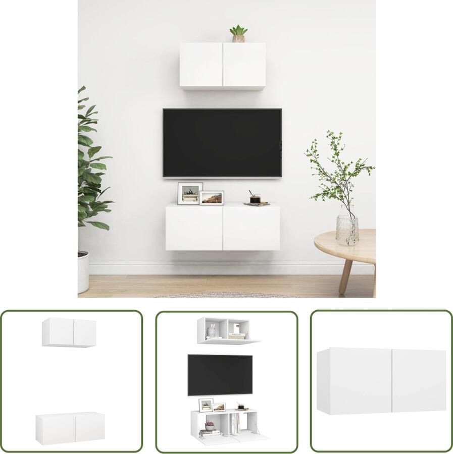 The Living Store Televisiemeubelset Wit 60x30x30 cm 80x30x30 cm Voldoende opbergruimte Televisiescherm Tv Meubilair Wandmontage Opbergruimte Salontafel - Foto 2