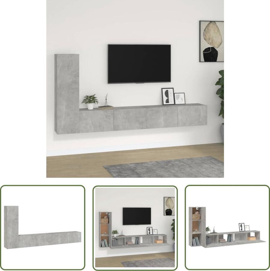 The Living Store Televisiemeubel Betongrijs Classic s Meubels 100x30x30 cm 30.5x30x110 cm Televisiescherm Tv Meubilair Tv Stand Salontafel Houten Tv Tafel - Foto 2