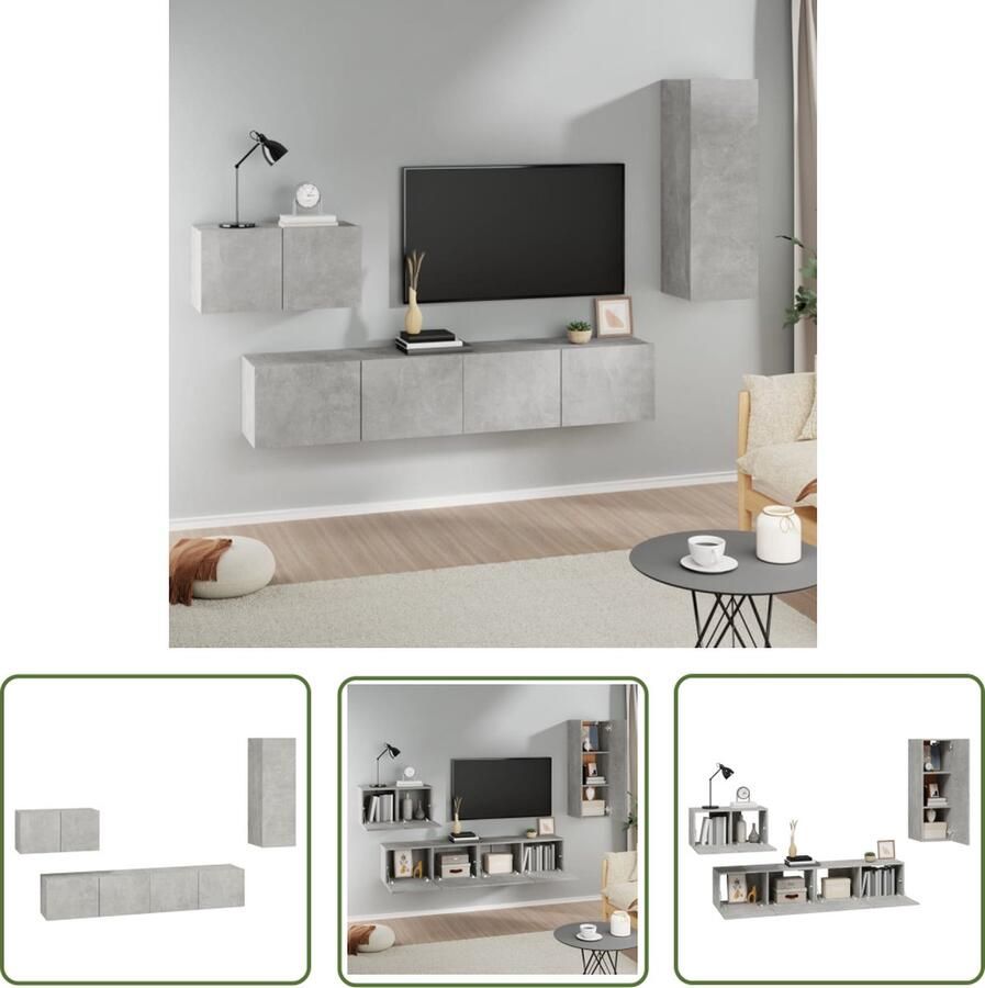 The Living Store Televisiemeubel Betongrijs Klassiek Design Ruime Opbergruimte Wandgemonteerd 80x30x30cm 60x30x30cm 30.5x30x90cm Televisiescherm Tv Meubilair Wandmontage Houten Tv Stand Opbergruimte - Foto 2