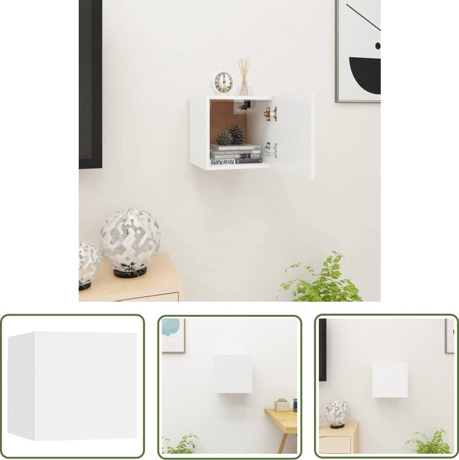 The Living Store Slaapkaastje Wit 30.5 x 30 x 30 cm Wandmontage Tijdschriftvak Linkse Rechtse Deur Slaapkamermeubel Nachtkastje Wandkast Houten Meubilair Witte Meubels - Foto 4